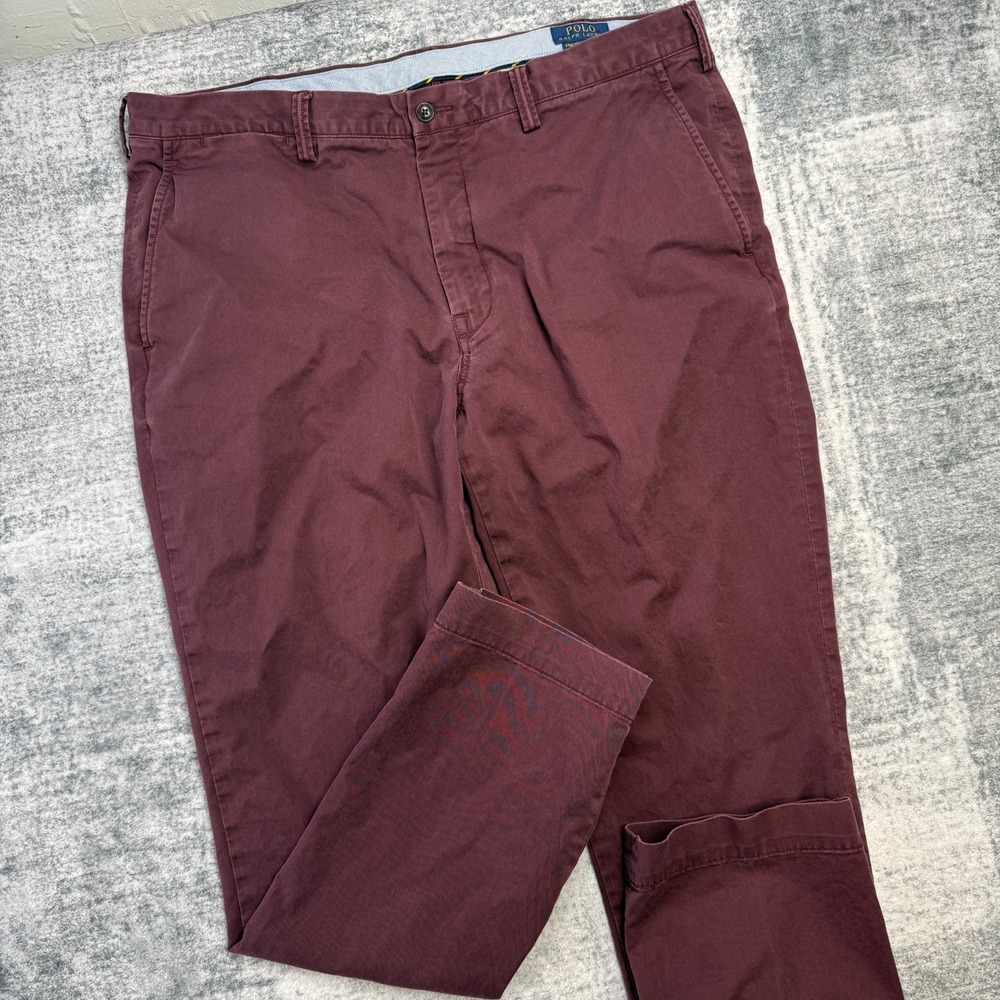 Polo Ralph Lauren Pants Men 40x32 Maroon Chino Stretch Straight Fit Twill Preppy